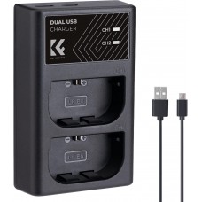 LP-E6/E6N/E6NH/E6P Dual Slot Quick Battery Charger, Micro USB and Type-C Charger